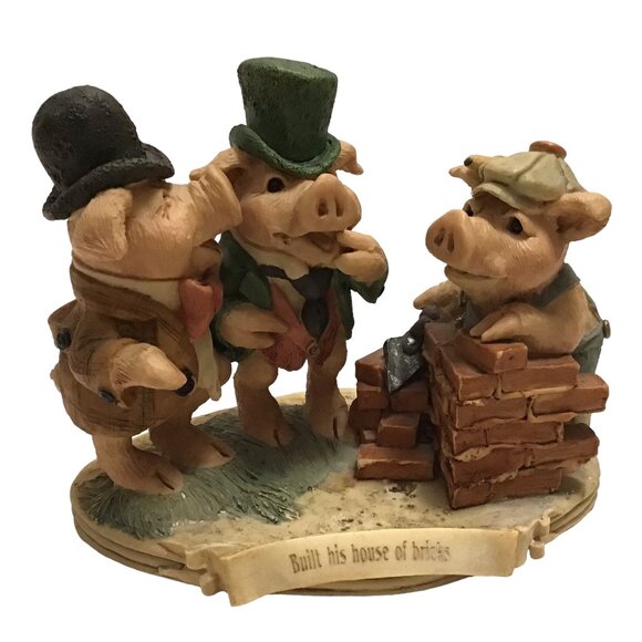 Vtg Built His House of Bricks 3 Little Pigs Figurine 232/3500 United Designs '91 - Picture 2 of 6
